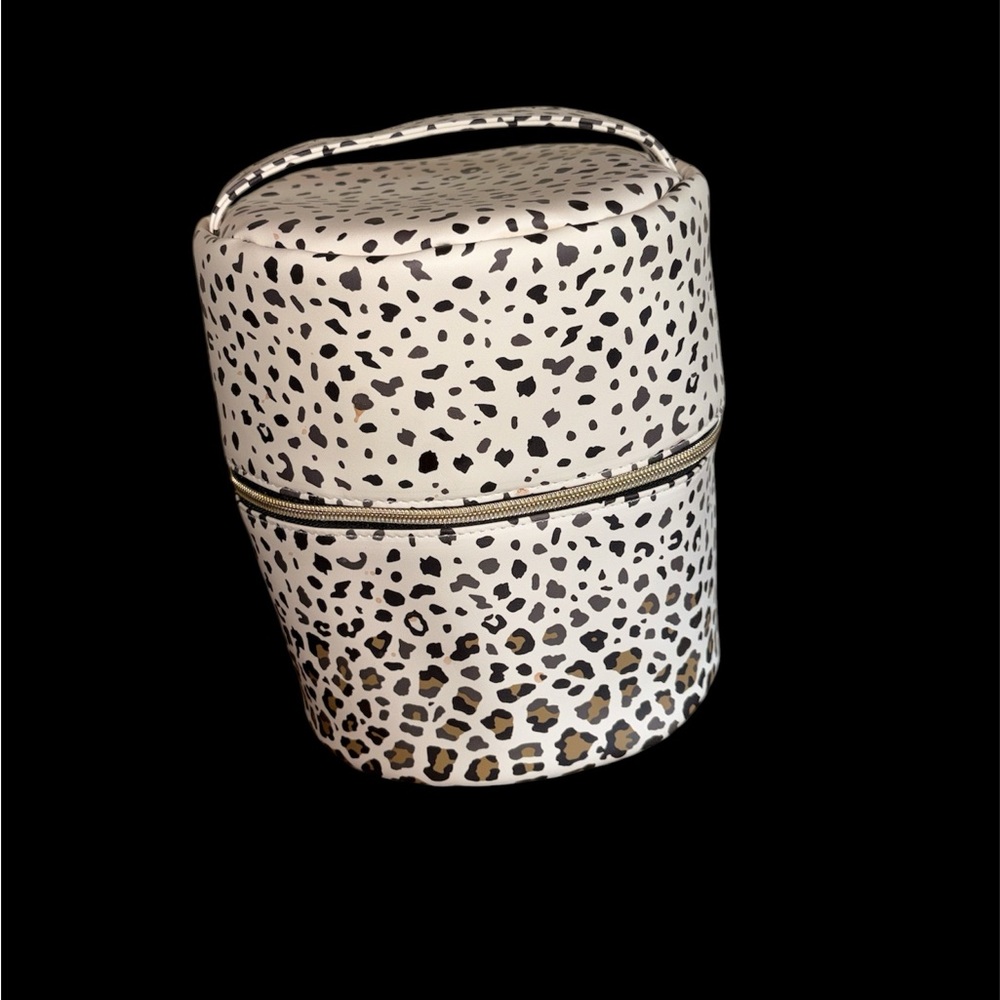 Leopard Print Cylinder Cosmetic Bag - White and Black and gold - Picture 2 of 5